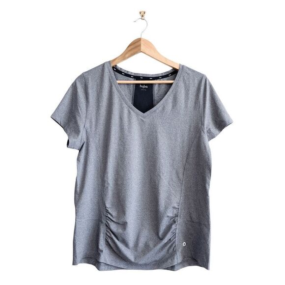 Hyba Womens Short Sleeve Ruching V-Neck Top Gray Size XXL - Picture 1 of 7